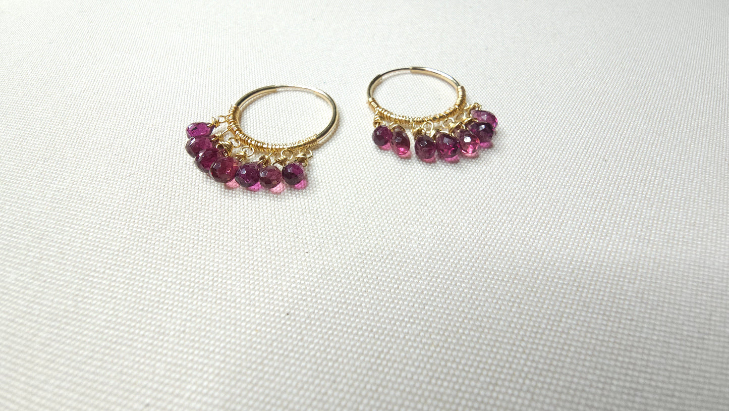 AAA Rhondoite Garnet drop gemstone goddess hoops