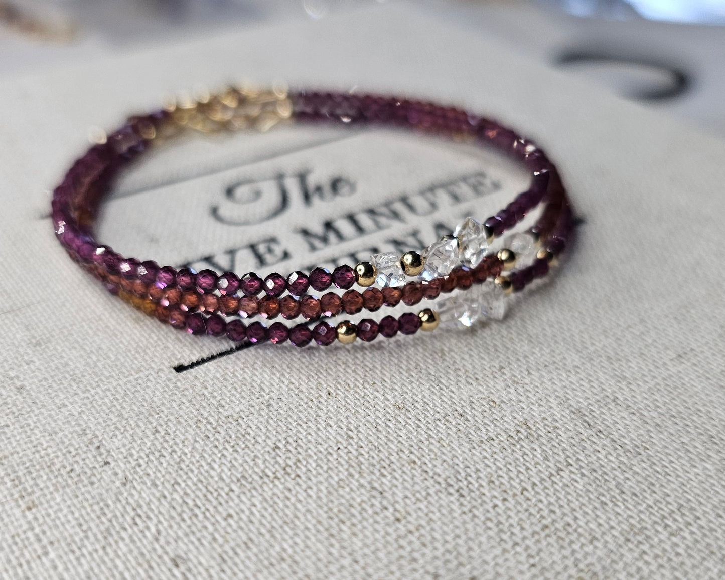 Minimalist AAA Garnet & Herkimer Diamond tennis bracelt (Rhondoite, Mombasa, and Hessinite Garnet