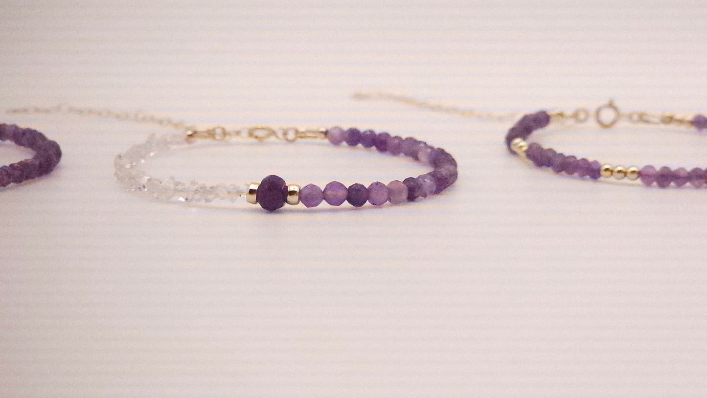 African Amethyst and Herkimer Diamond Bracelt