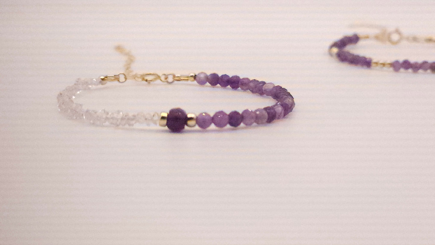 African Amethyst and Herkimer Diamond Bracelt