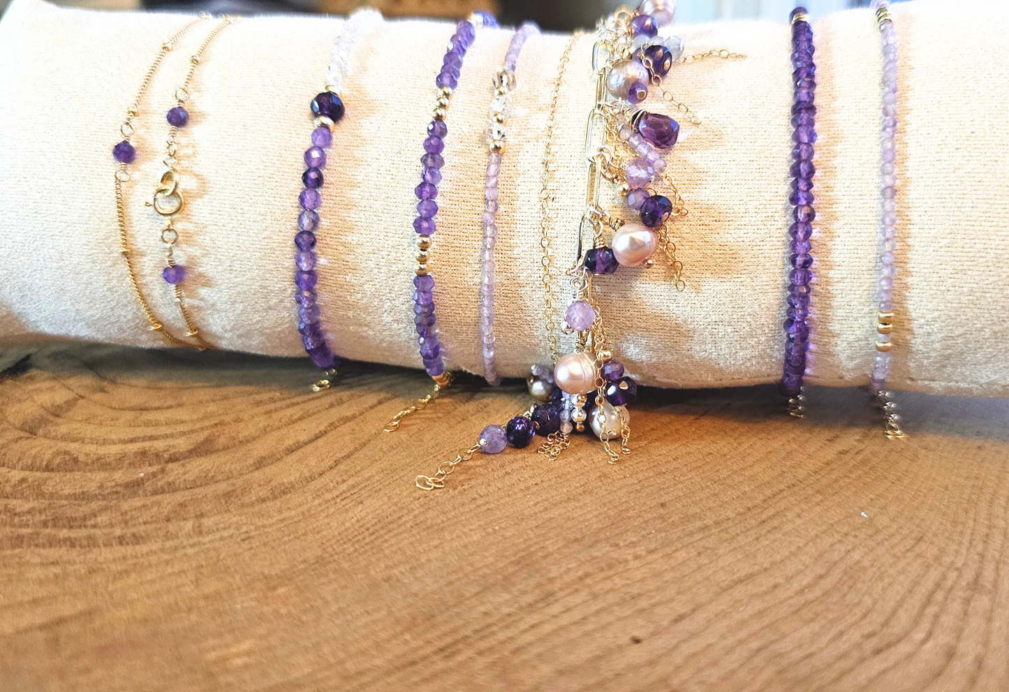 African Amethyst and Herkimer Diamond Bracelt