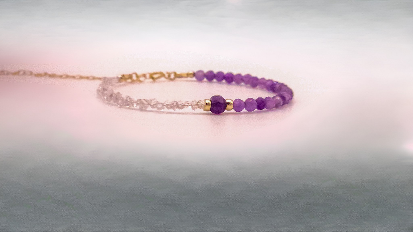 African Amethyst and Herkimer Diamond Bracelt
