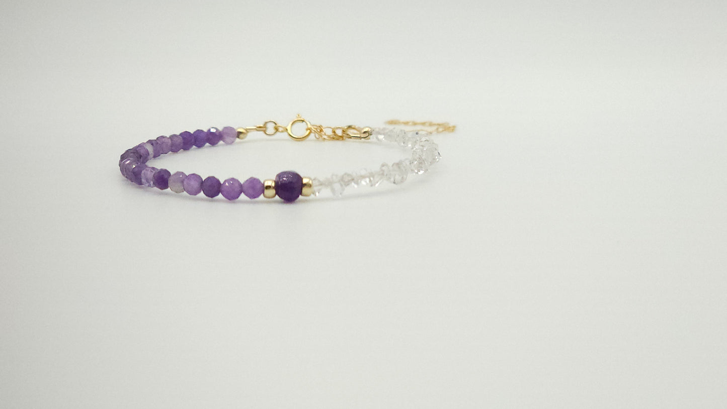 African Amethyst and Herkimer Diamond Bracelt
