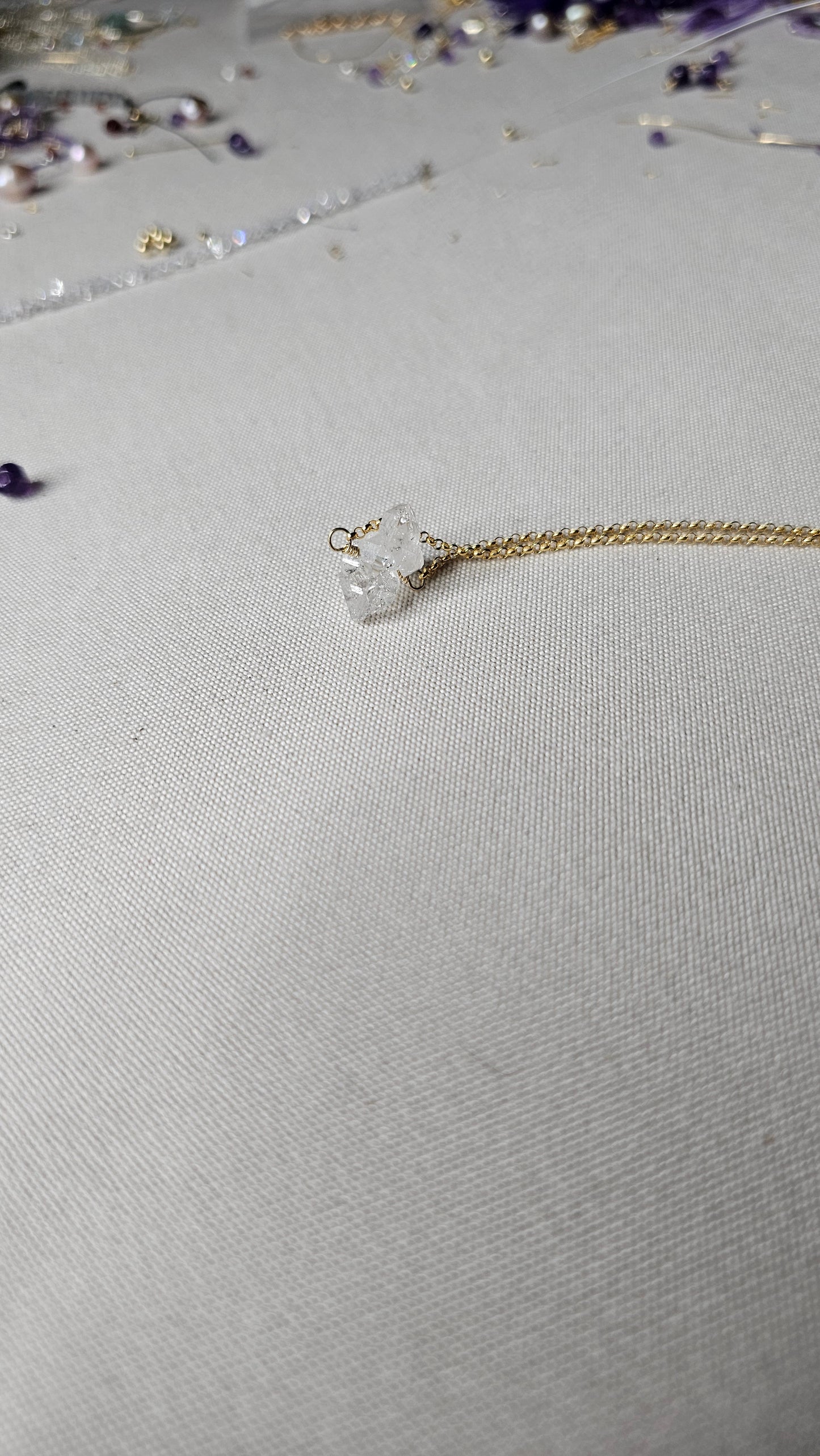 Double terminated Herkimer Diamond 14k Gold Fill 16in Rolo chain Necklace