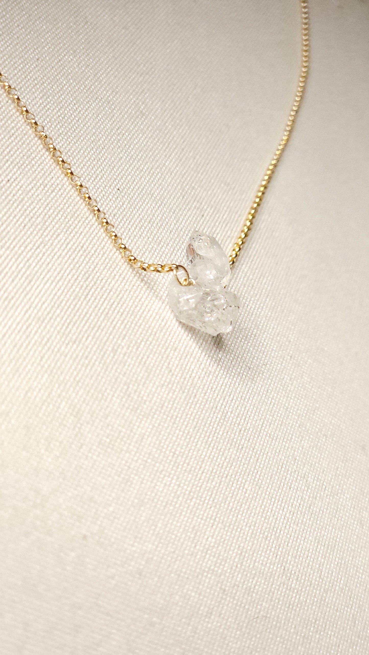 Double terminated Herkimer Diamond 14k Gold Fill 16in Rolo chain Necklace