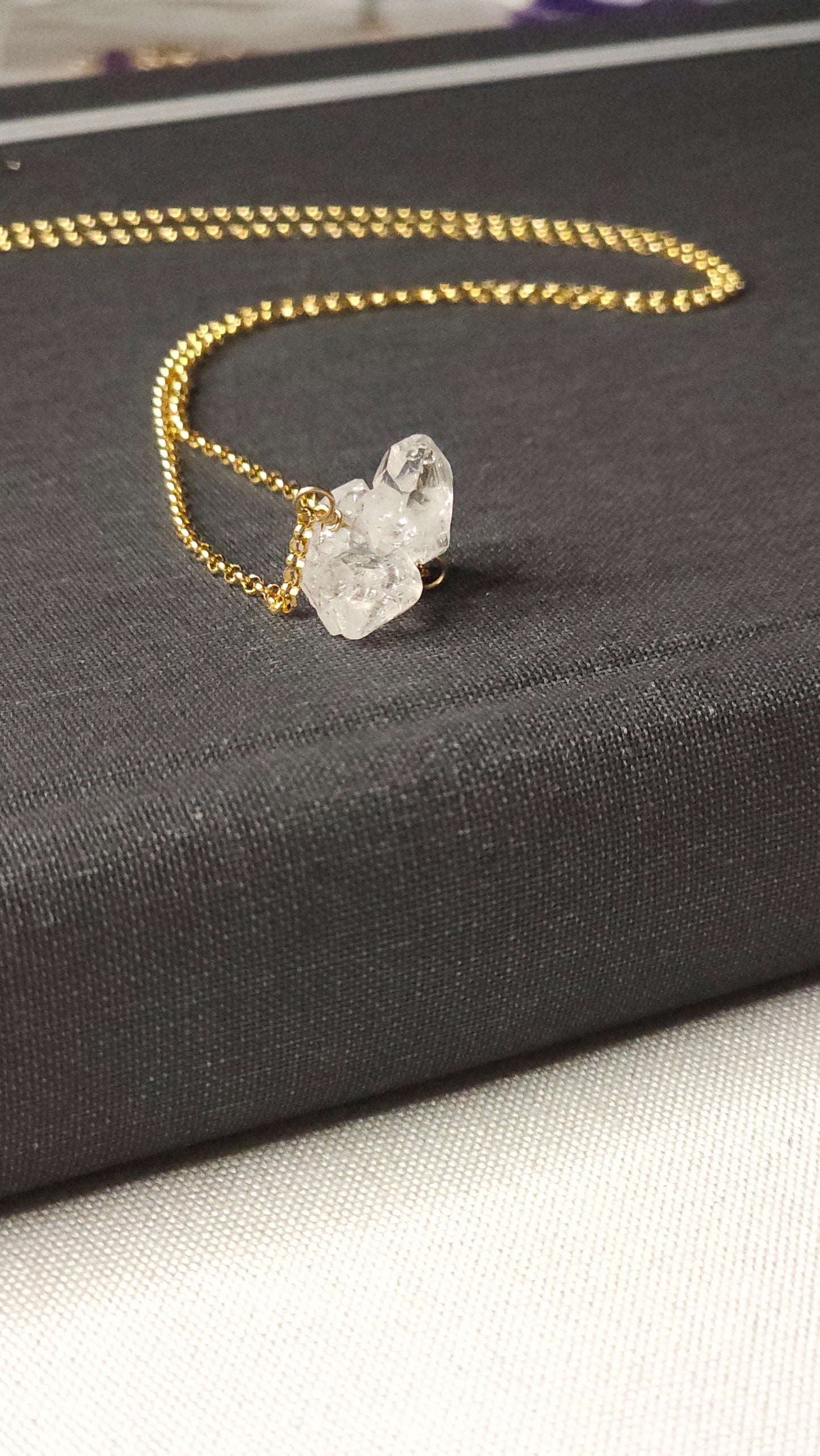 Double terminated Herkimer Diamond 14k Gold Fill 16in Rolo chain Necklace