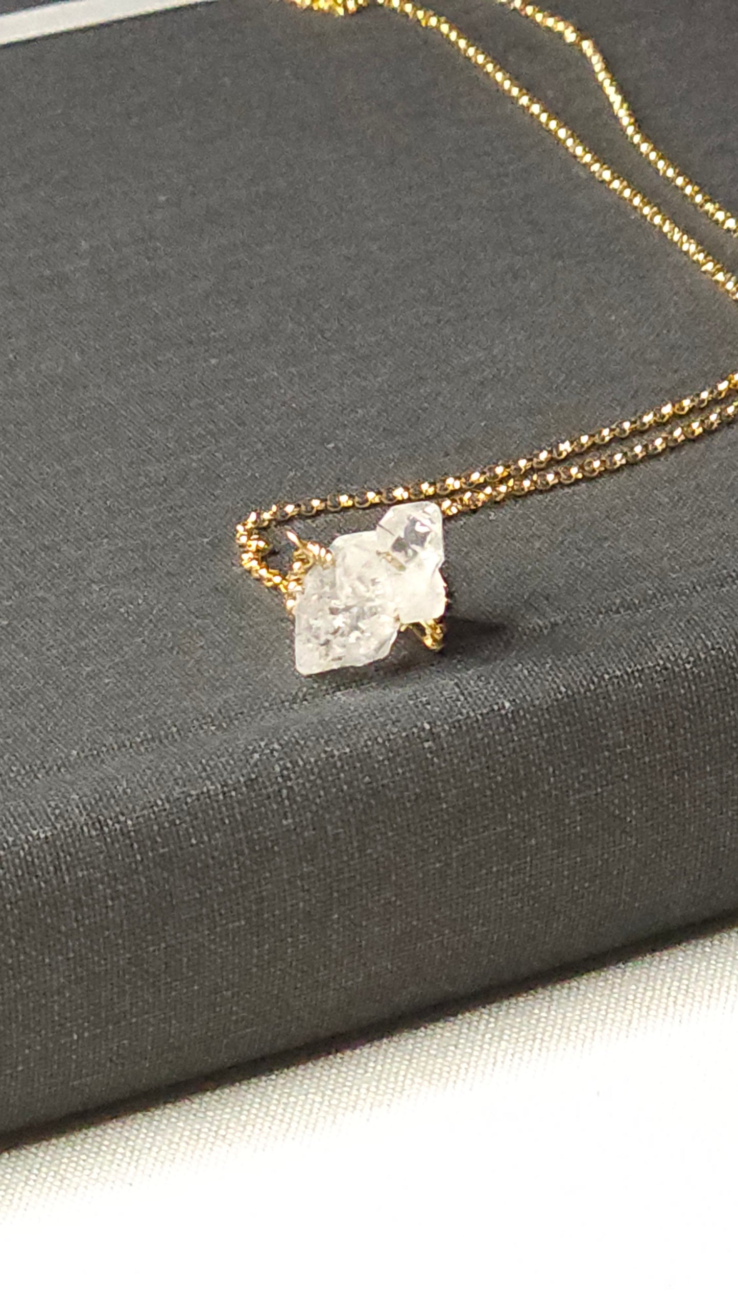 Double terminated Herkimer Diamond 14k Gold Fill 16in Rolo chain Necklace