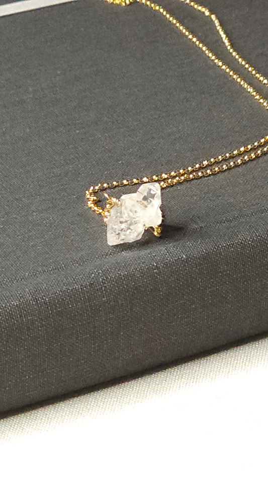 Double terminated Herkimer Diamond 14k Gold Fill 16in Rolo chain Necklace