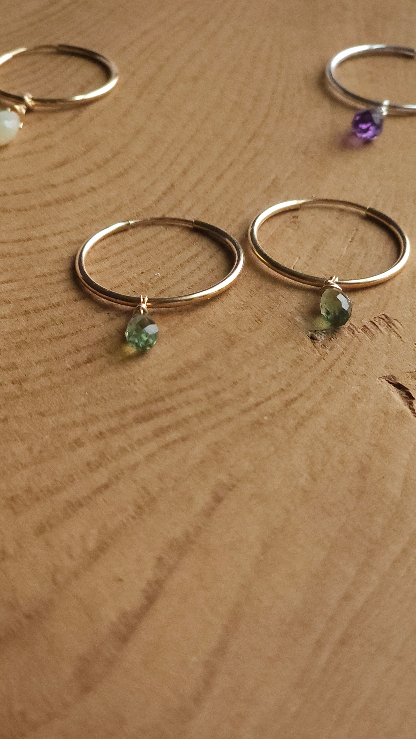 Luminous Balance| Green Apatite Minimalist Gold Gemstone Hoop | 14K Gold Fill | Natural Green Apatite Briolette Charm | Untreated | Intentional Beauty