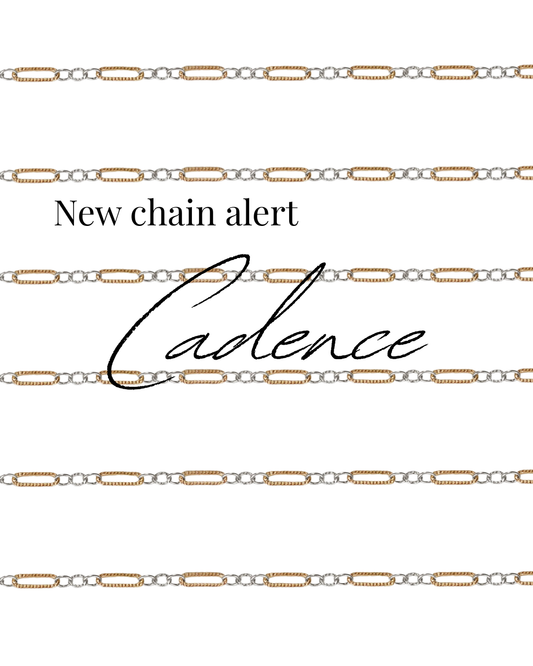 Mixed metal Cadence chain detail highlighting contrast between warm gold and cool silver links in permanent jewelry worn daily