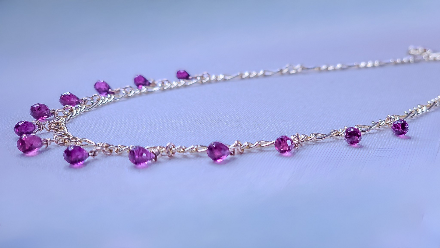 AAA Rhodolite Garnet 16in Gold Figaro chain necklace January Birthstone