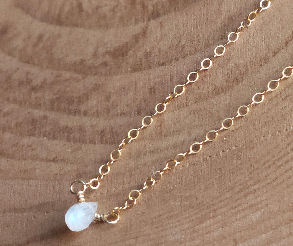 Moonstone Gold Necklace- Rainbow/ Blue flash crystal/ gemstone