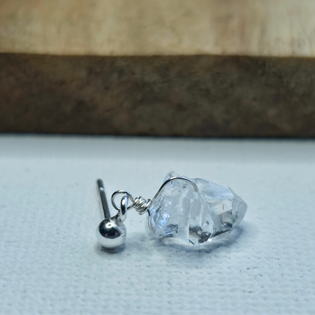 organic wrapped herkimer diamond stud sterling