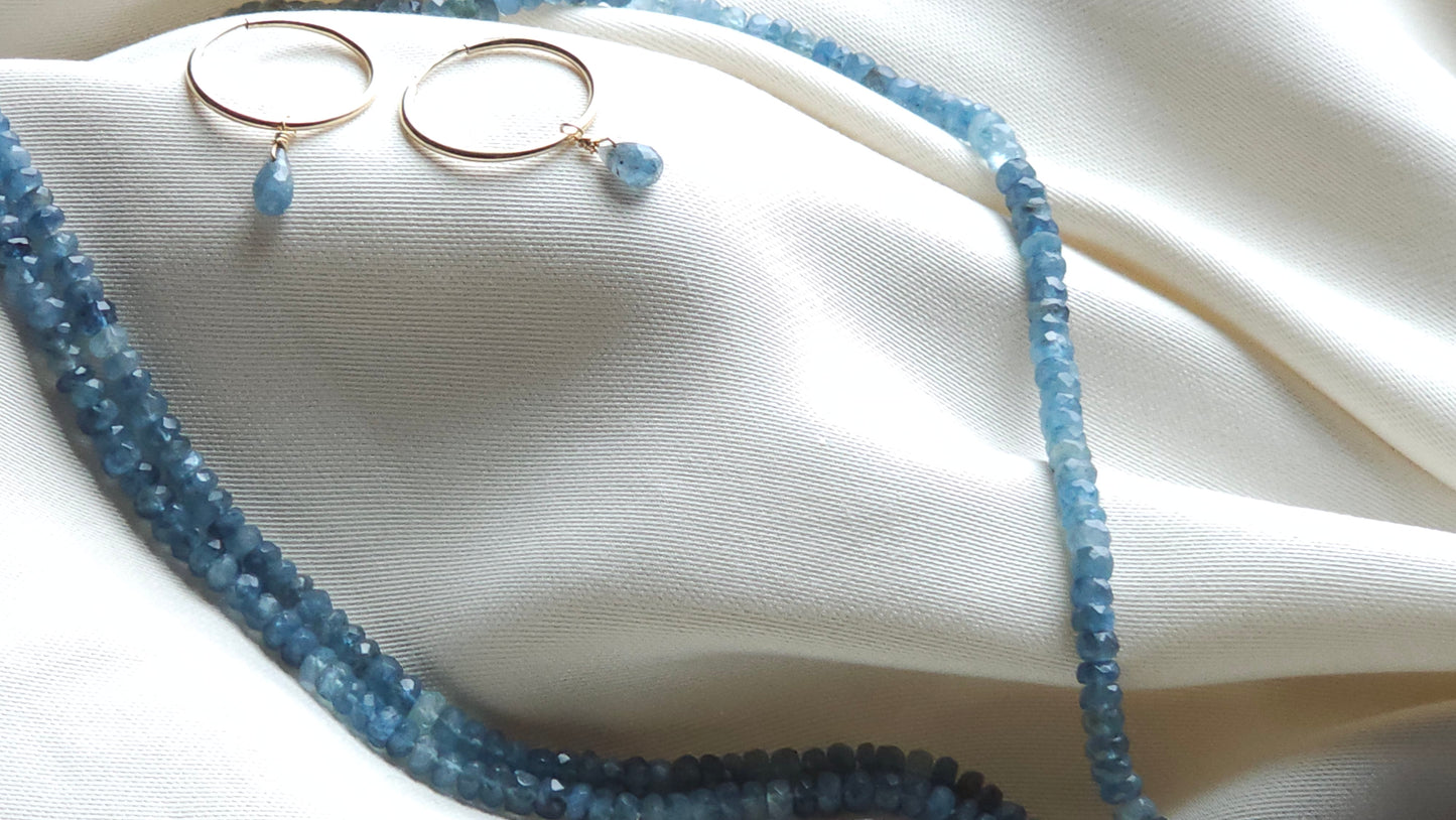 Moss Aquamarine| Gemstone briolette drop charm| 14K Gold Fill| Huggie Hoop|