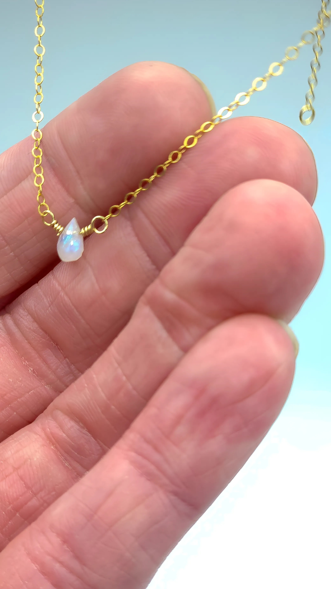 Blue Chalcedony Minimalist Sterling Silver 14in + 2in built in extender necklace