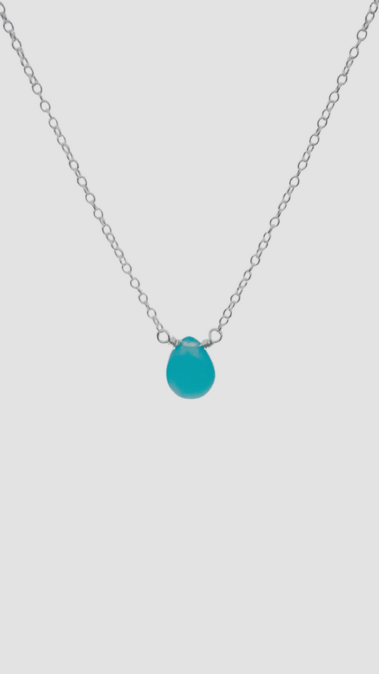 Blue Chalcedony Minimalist Sterling Silver 14in + 2in built in extender necklace