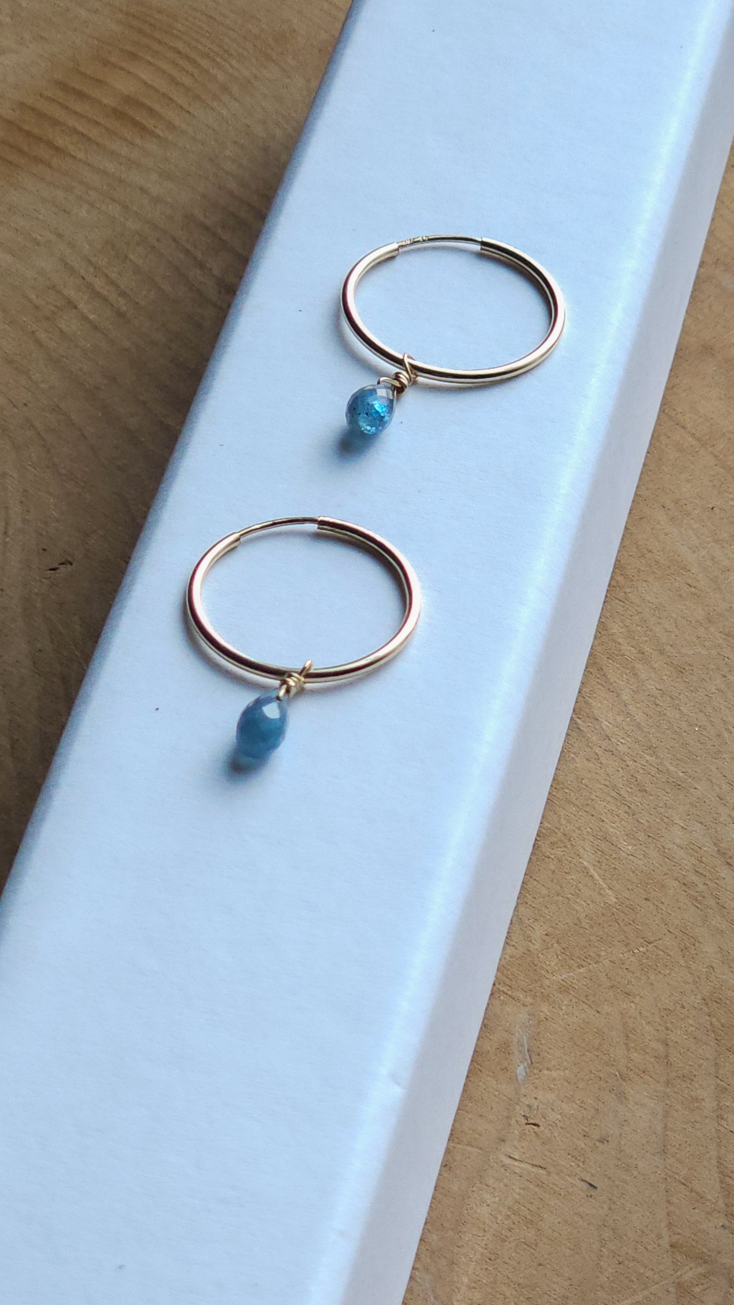Moss Aquamarine| Gemstone briolette drop charm| 14K Gold Fill| Huggie Hoop|