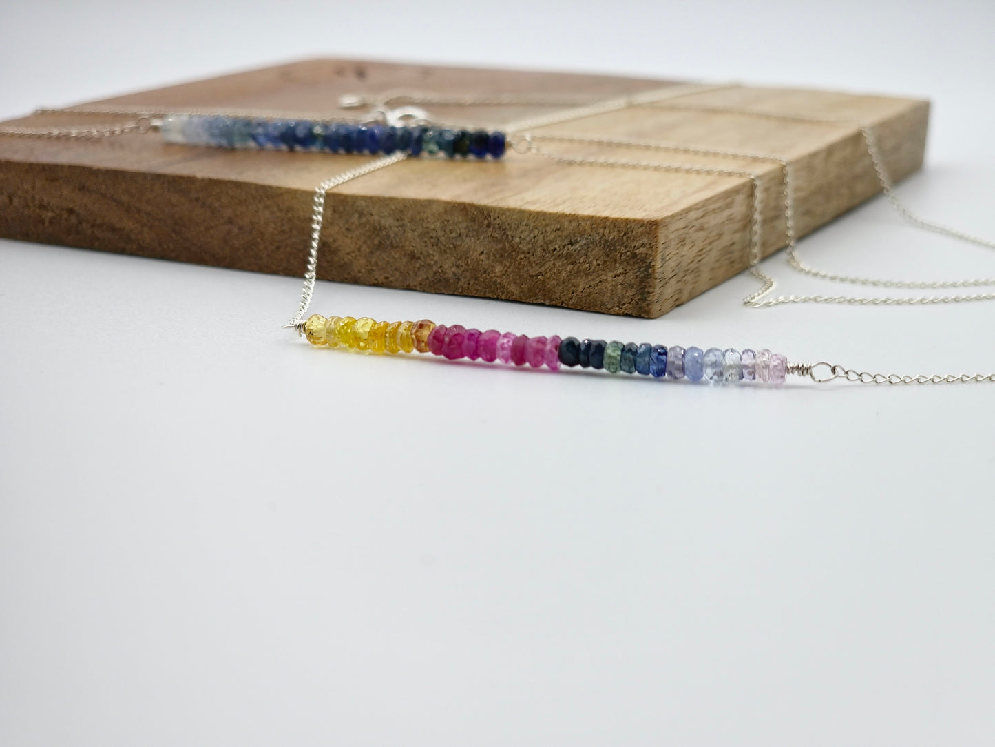 Sapphire bar | Sterling Silver| 16in Necklace | Ombre Blue | Rainbow Sapphire | Intentional Beauty |