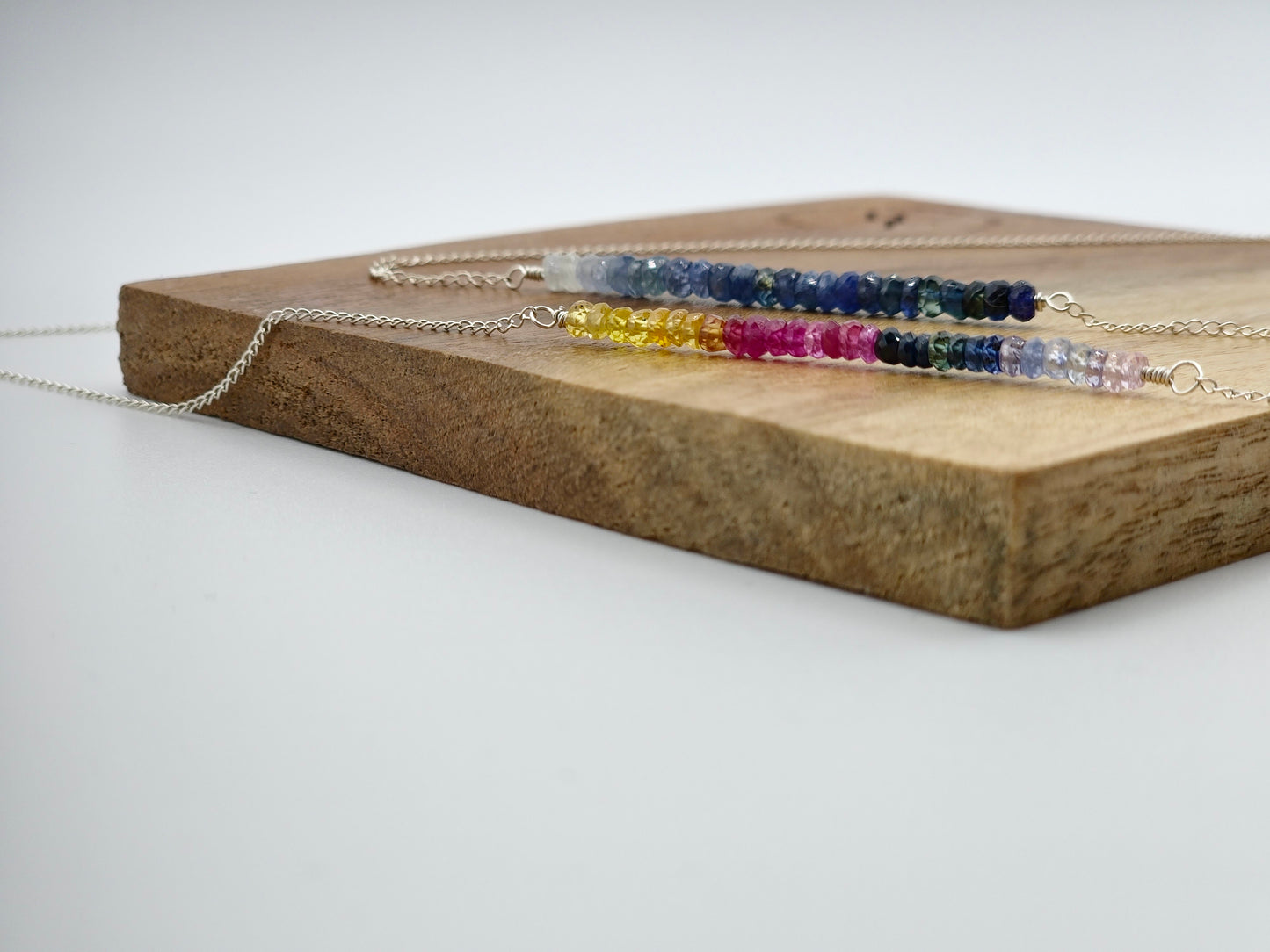 Sapphire bar | Sterling Silver| 16in Necklace | Ombre Blue | Rainbow Sapphire | Intentional Beauty |