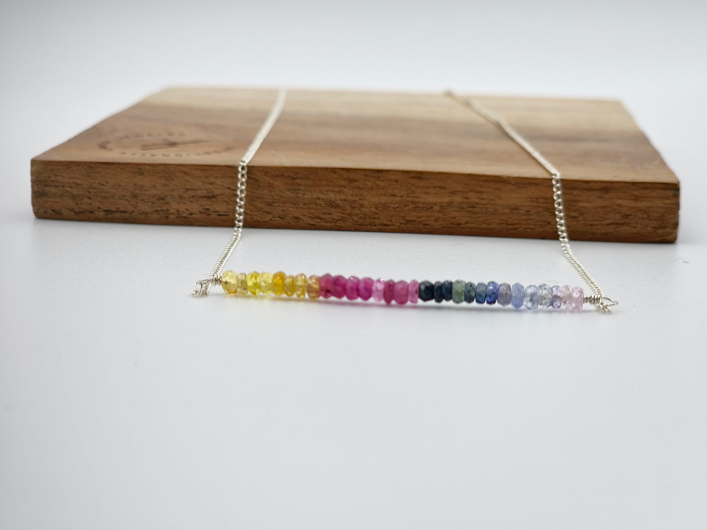 Sapphire bar | Sterling Silver| 16in Necklace | Ombre Blue | Rainbow Sapphire | Intentional Beauty |