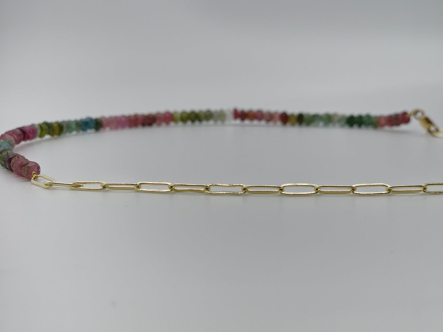 14k gold fill medium large paperclip multi color tourmaline necklace with 14k gold fill Lobster clasp