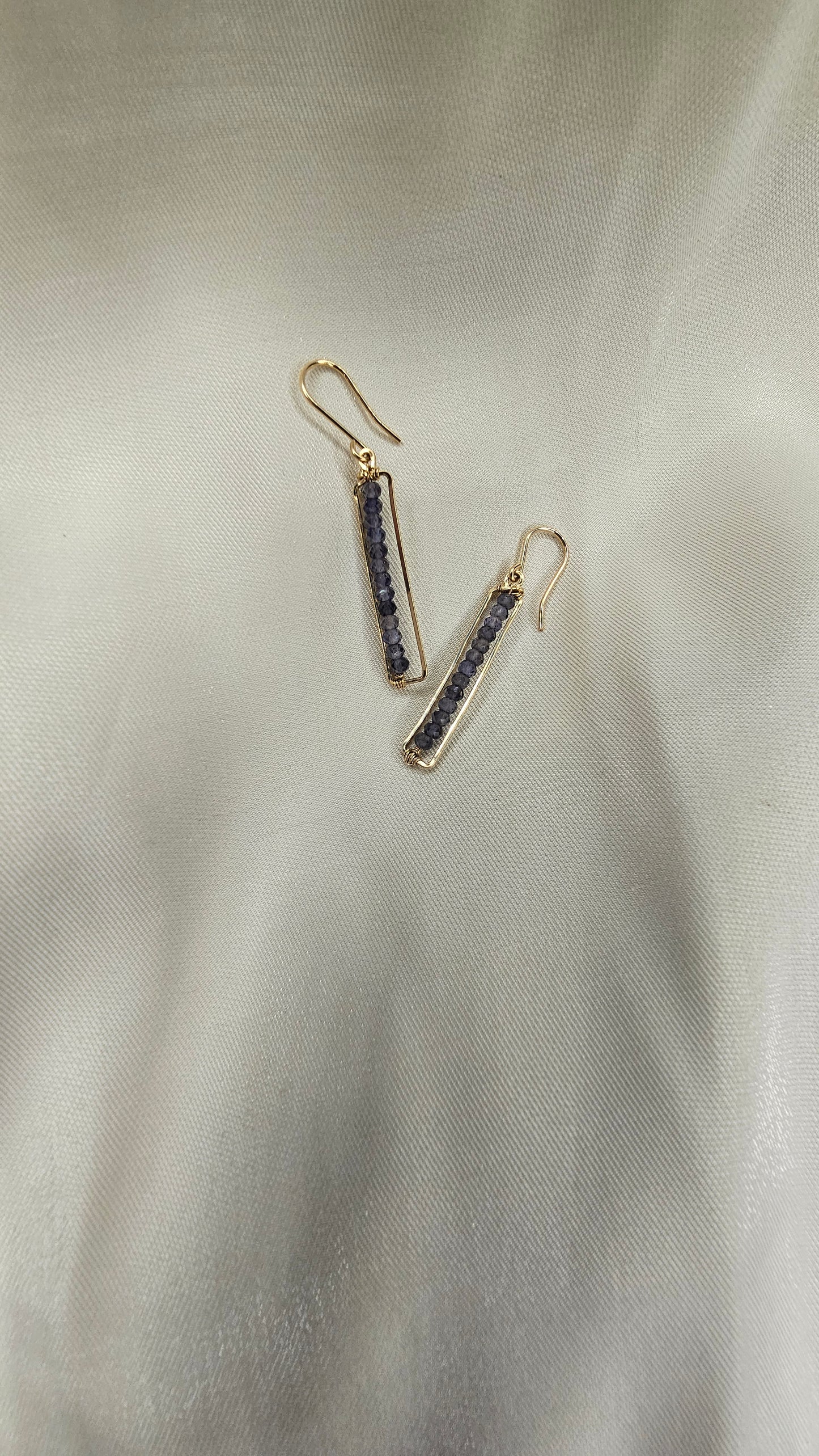 Iolite rectangle bar handfordged earings