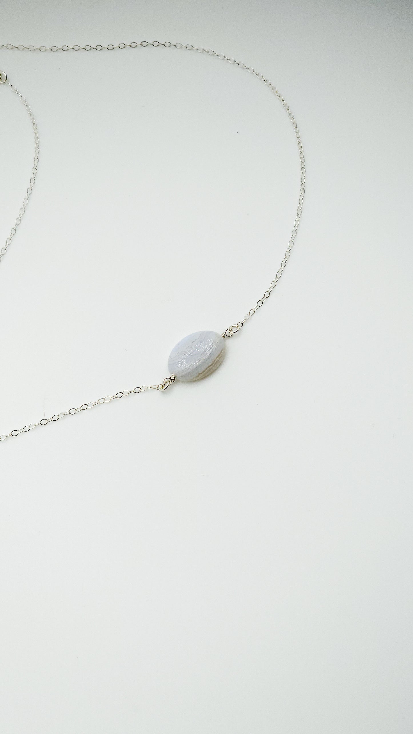 Blue Lace Agate oval pebble 15in 14k gold fill necklace