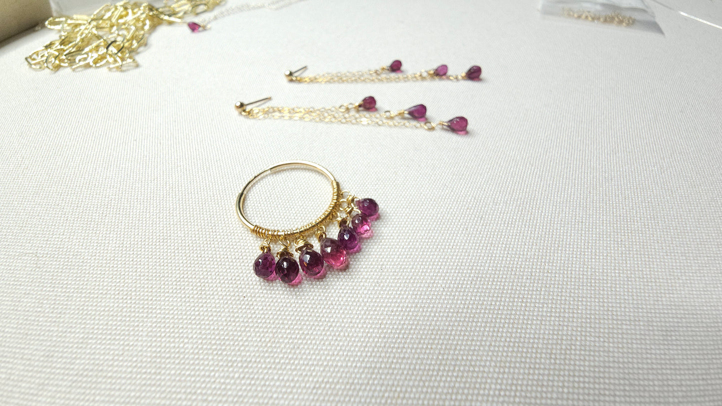 AAA Rhondoite Garnet drop gemstone goddess hoops