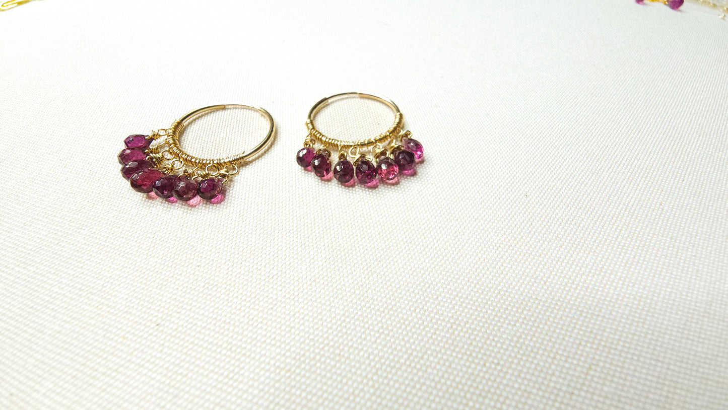 AAA Rhondoite Garnet drop gemstone goddess hoops