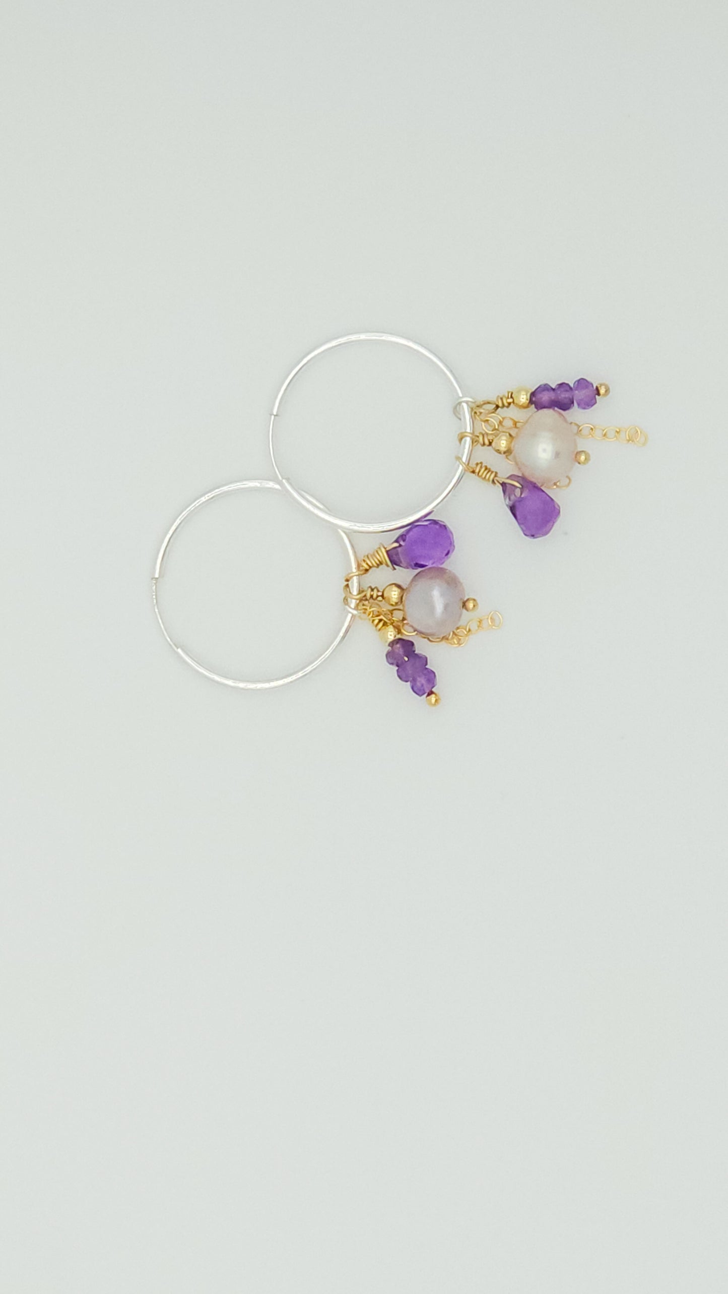 AAA African Amethyst| Lilac Pearl| 30 mm| Sterling Silver| Huggie Hoop| Mixed metals 14K Gold Filled & Sterling)