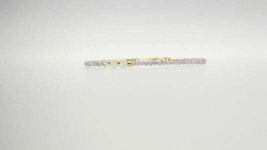 Pink Amethyst and Herkimer Diamond gold bead adjustable bracelt