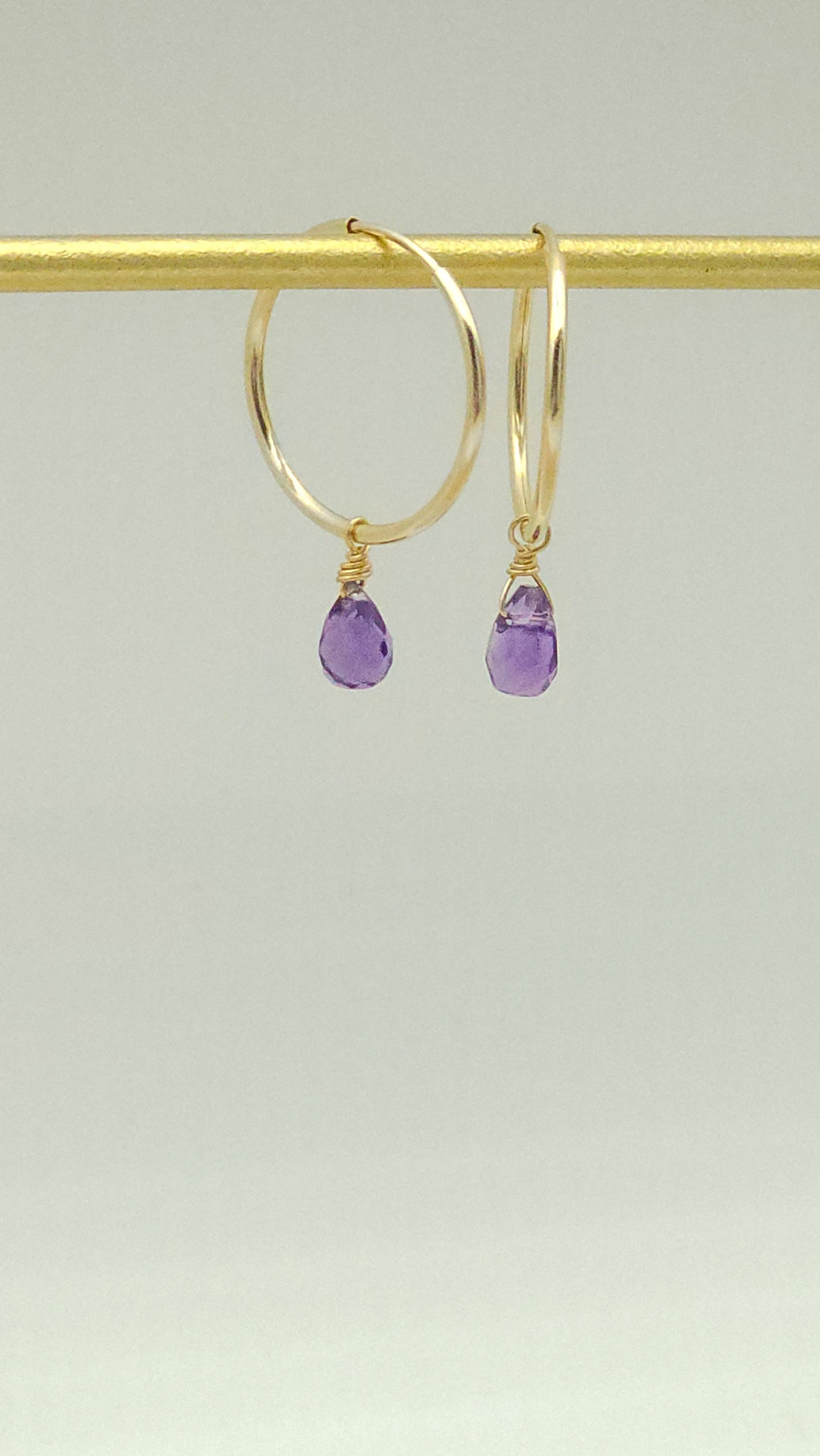 African Amethyst drop charm 14k Gold fill 25mm hoop