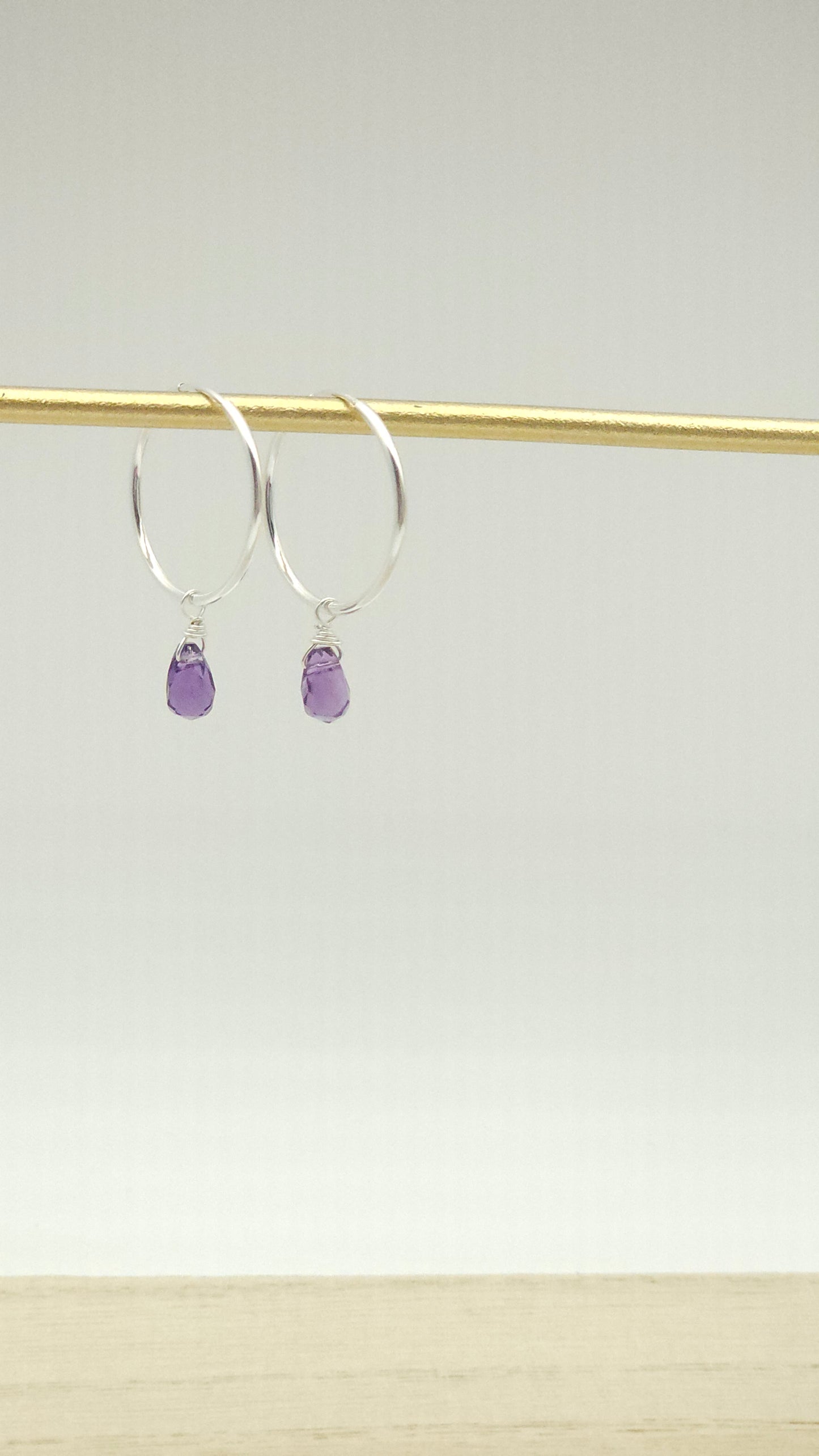 African Amethyst gemstone | charm artisan wrapped |Sterling Silver hoop| Minimalist|
