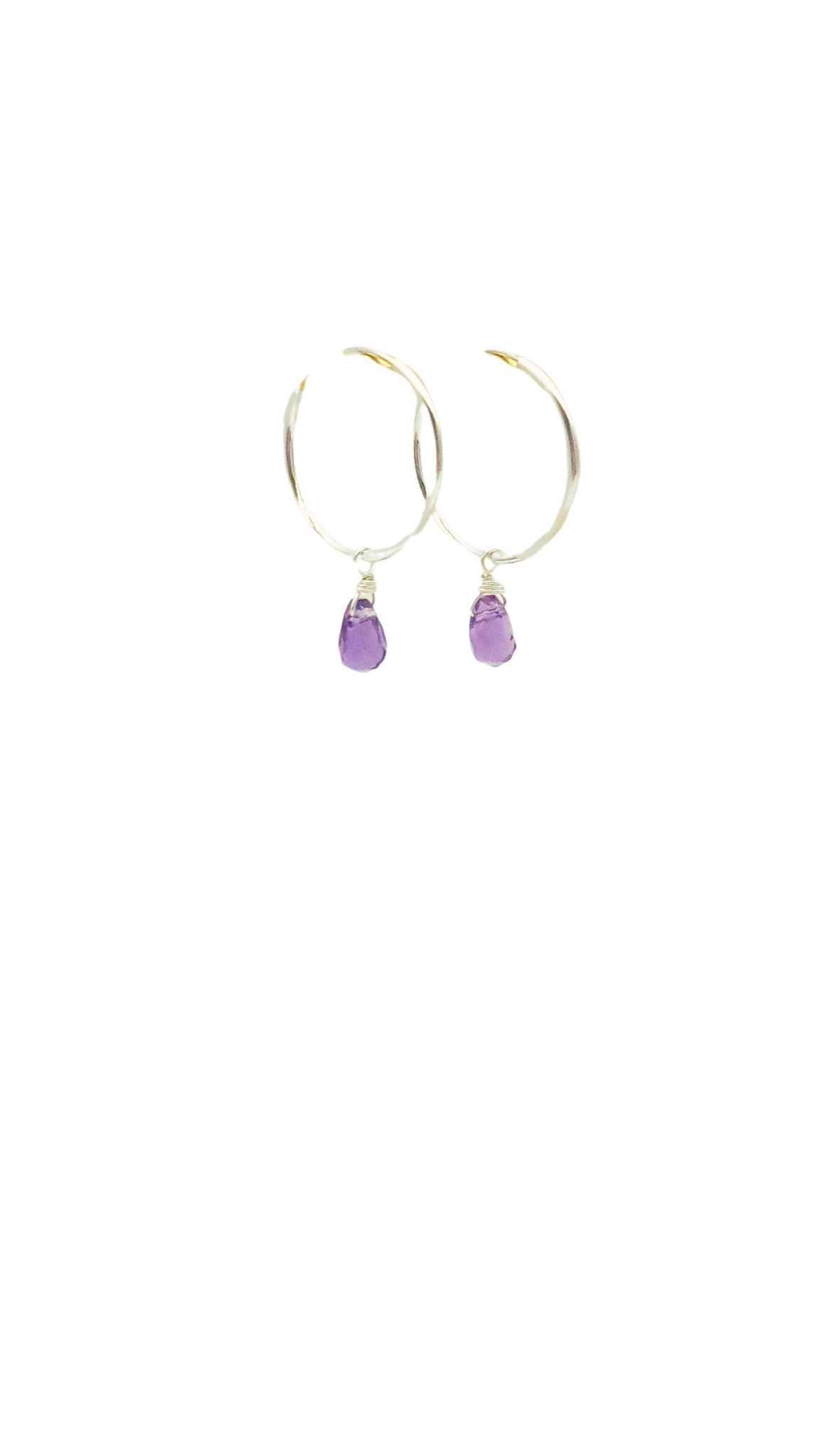 African Amethyst gemstone | charm artisan wrapped |Sterling Silver hoop| Minimalist|