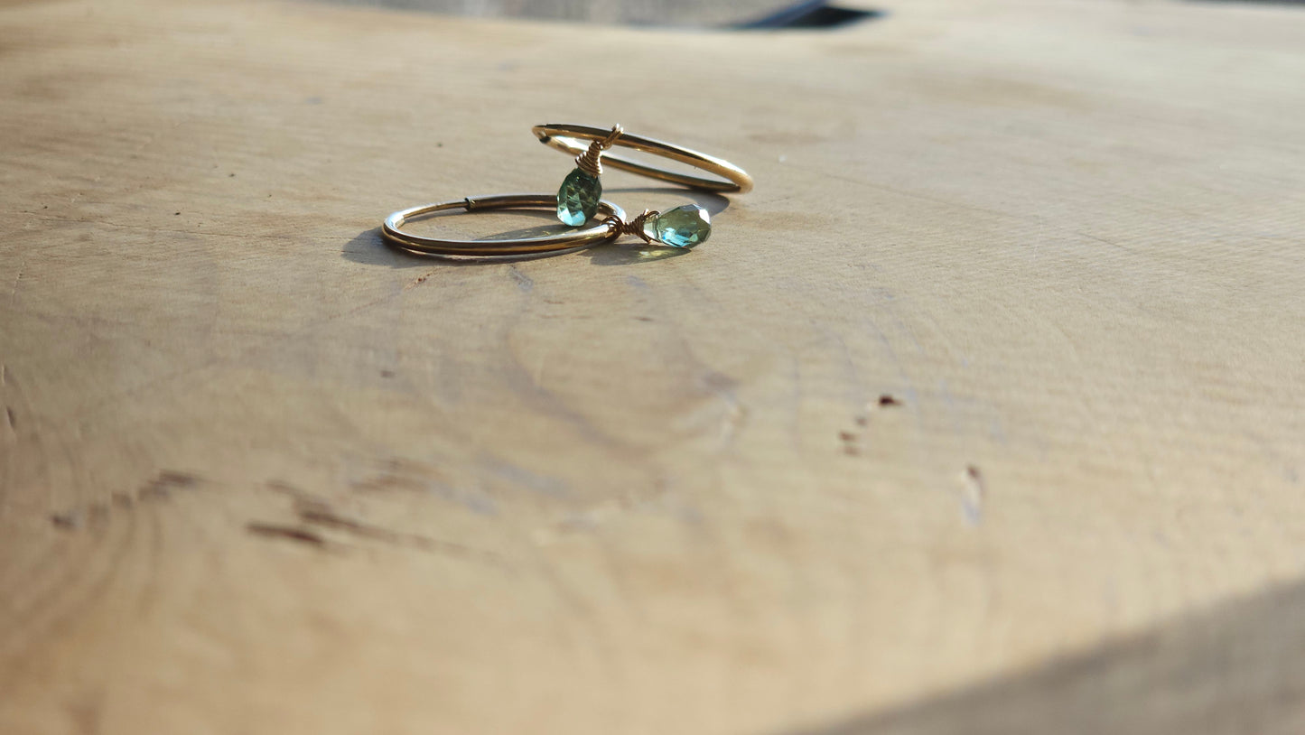 Luminous Balance| Green Apatite Minimalist Gold Gemstone Hoop | 14K Gold Fill | Natural Green Apatite Briolette Charm  | Untreated | Intentional Beauty