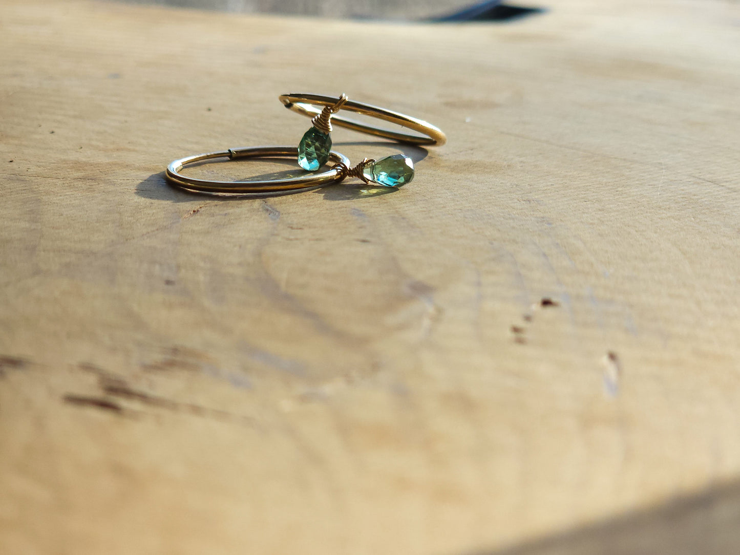 Luminous Balance| Green Apatite Minimalist Gold Gemstone Hoop | 14K Gold Fill | Natural Green Apatite Briolette Charm  | Untreated | Intentional Beauty