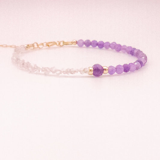 African Amethyst, Herkimer Diamond Quartz and Gold fill beaded Size Inclusive Bracelet 