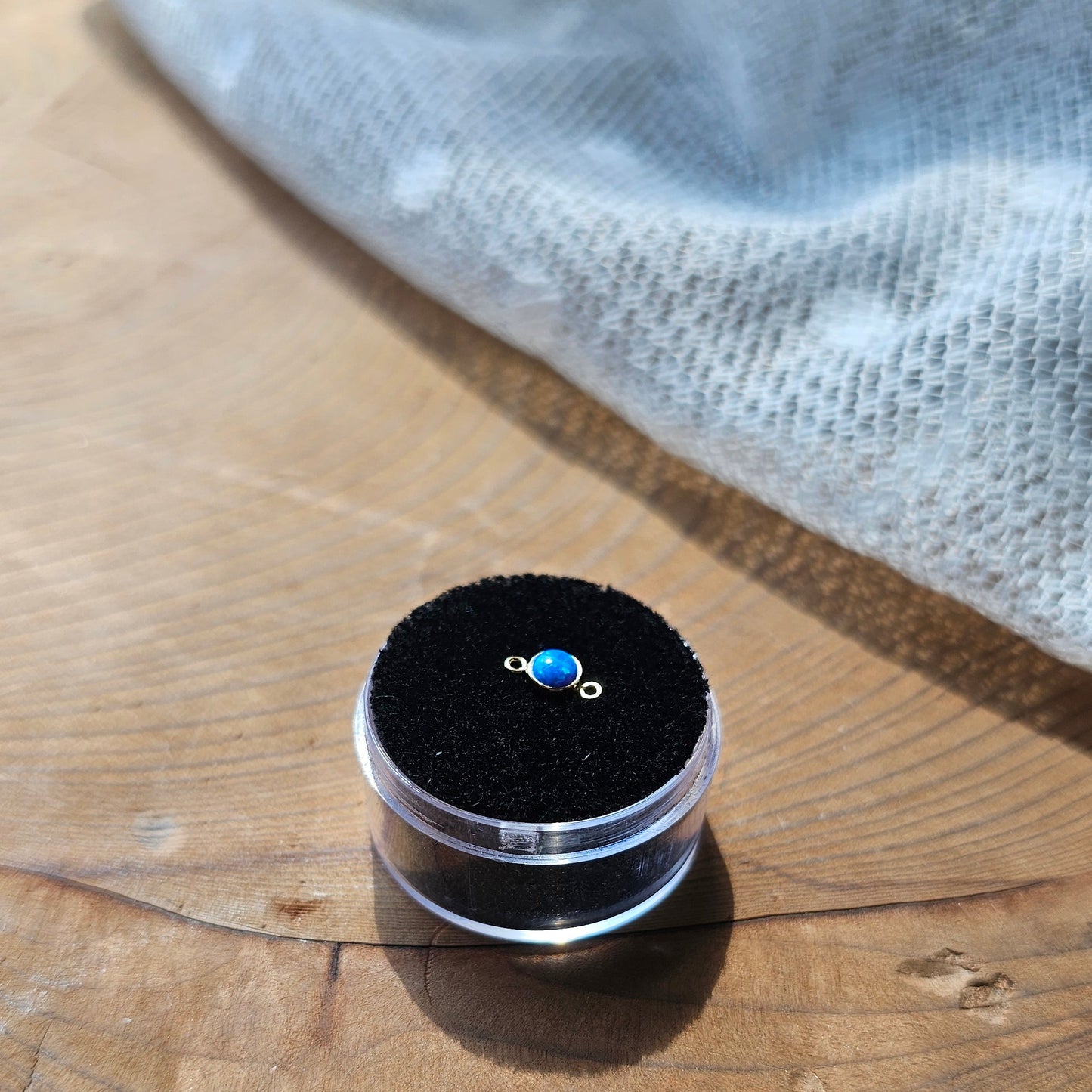 4mm Bright Blue opal 14k gold filled Intentionally linked permanent Jewelry connector for Permanent Jewelry Experiences In baltimore and Fallston MD 