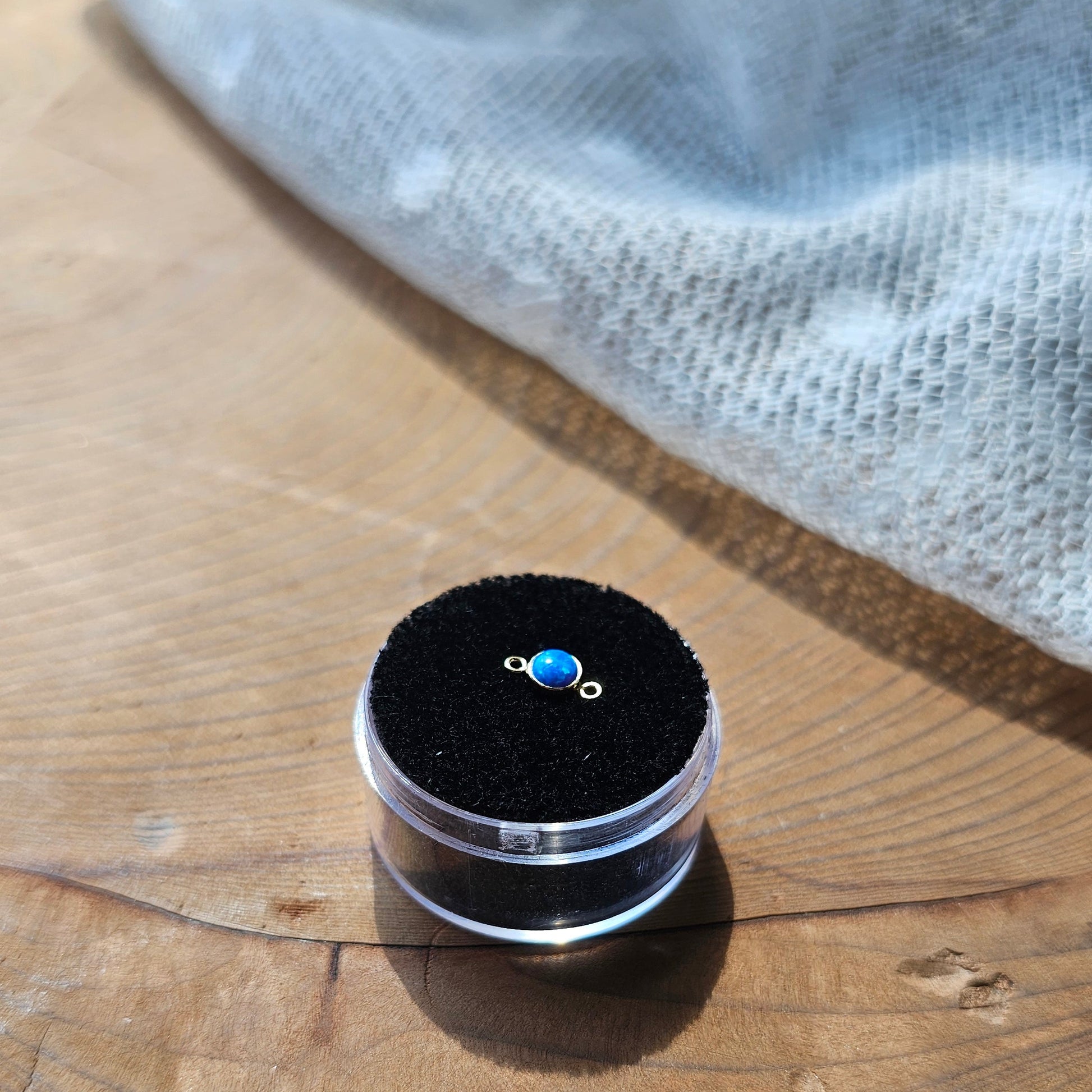 4mm Bright Blue opal 14k gold filled Intentionally linked permanent Jewelry connector for Permanent Jewelry Experiences In baltimore and Fallston MD 