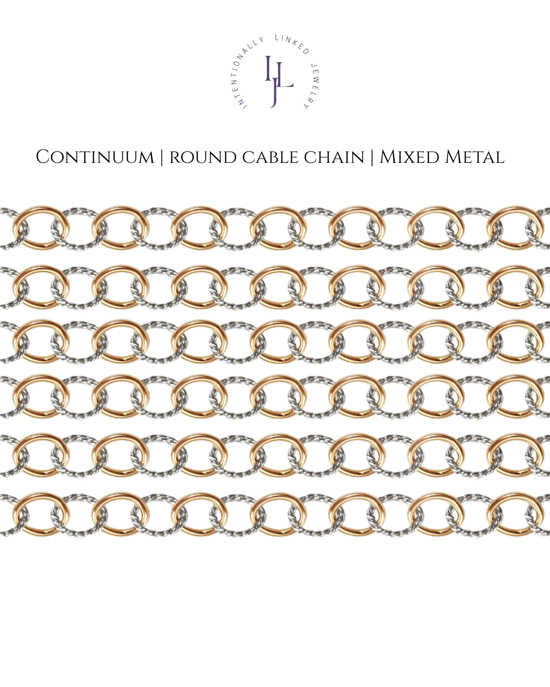 Continuum Round Cable Chain Mixed Metal intentionally Linked Jewelry Baltimore Maryland
