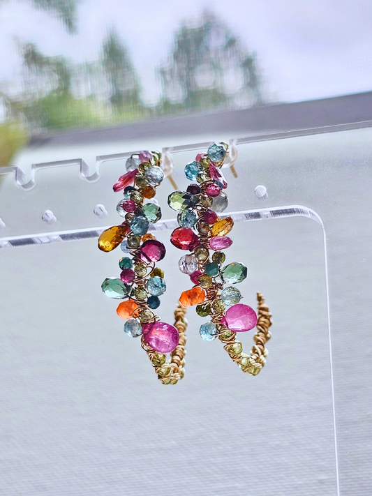 Floral AAA Gemstone Wrapped 14k Gold Fill Hoops