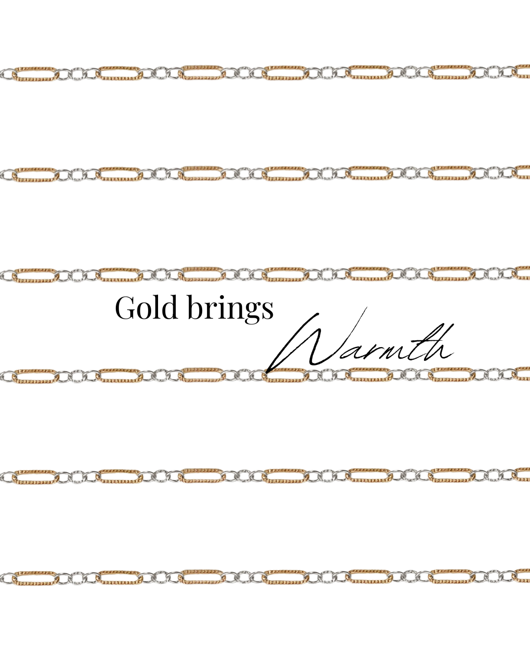  Minimalist jewelry graphic showing Cadence chain pattern in gold and silver, representing rhythm, balance, and intentional permanent jewelry design, In Baltimore Maryland 
