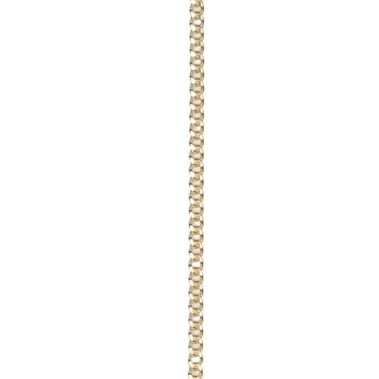 A polished 14k gold filled curb chain in the classic small Cuban style, with compact, uniform links that reflect light and hug the wrist with warmth and strength.  