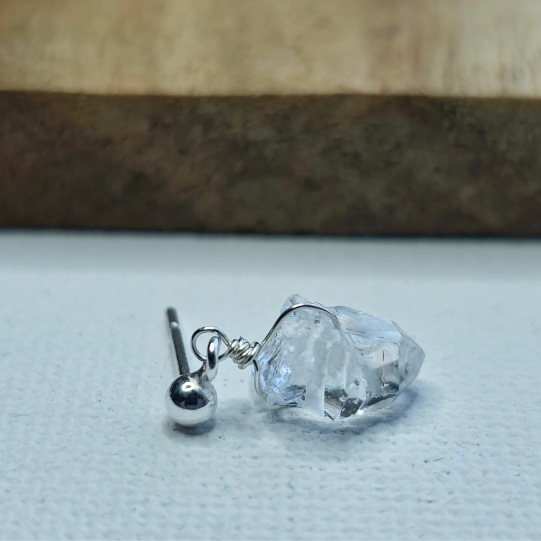 organic wrapped herkimer diamond stud  sterling 