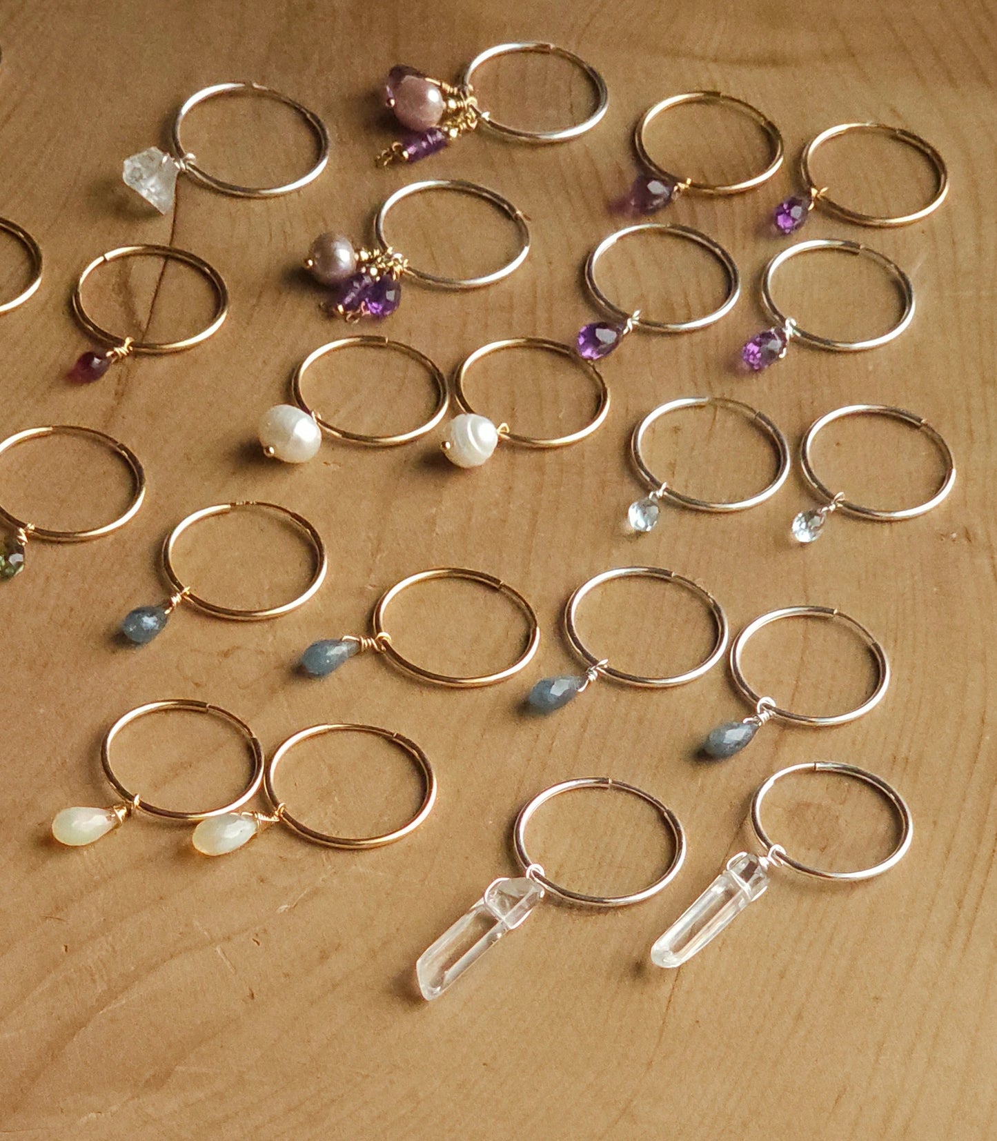 African Amethyst drop charm 14k Gold fill 25mm hoop