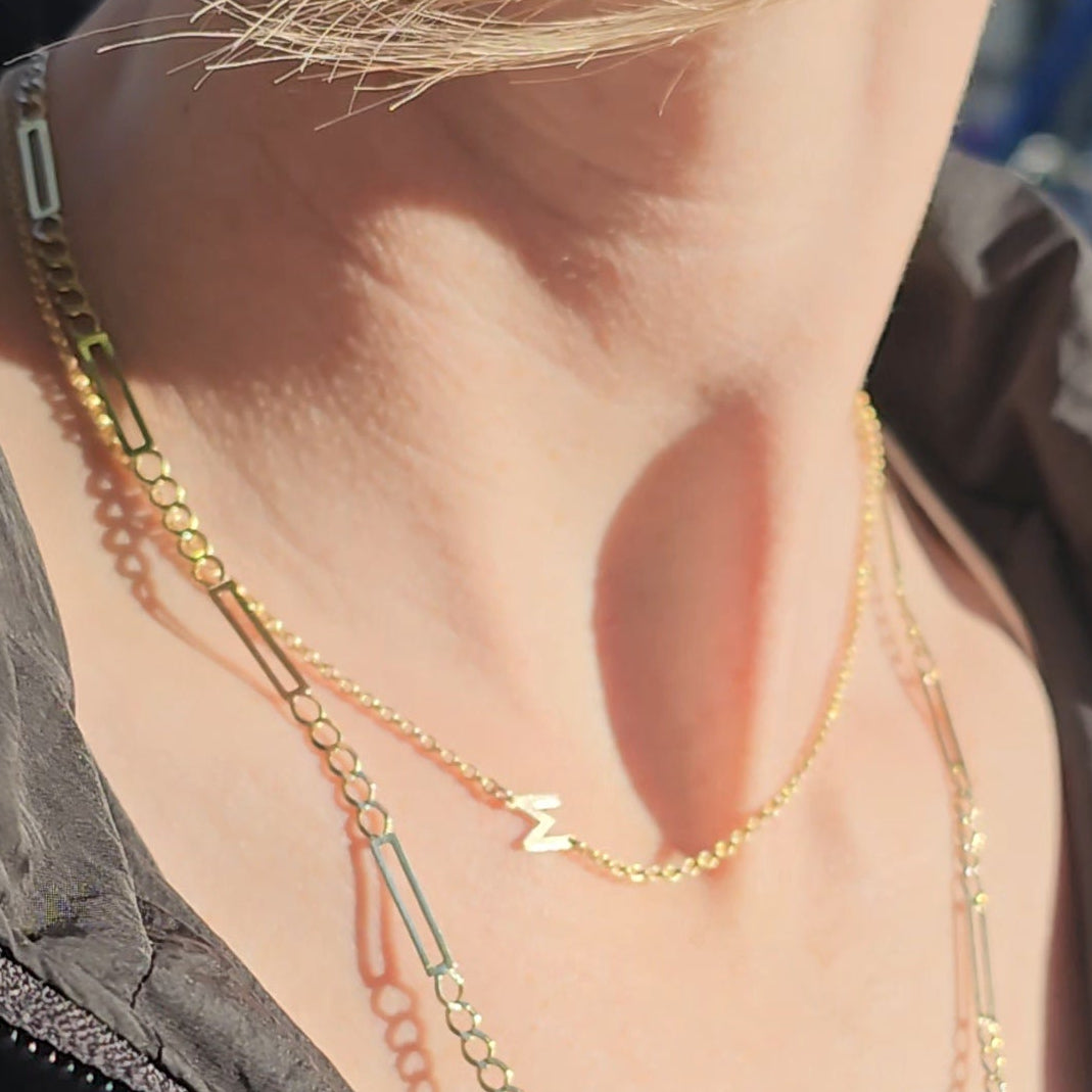 double rolo 14k gold filled chain with initial charm  