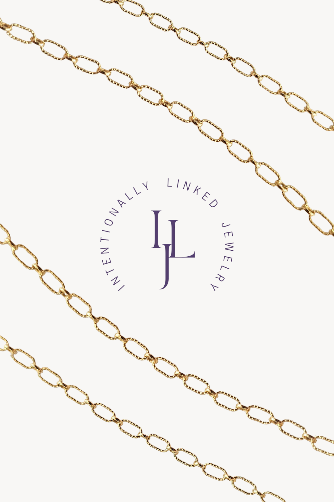 Gold chain with 'Intentionally Linked Jewelry' logo on a white background