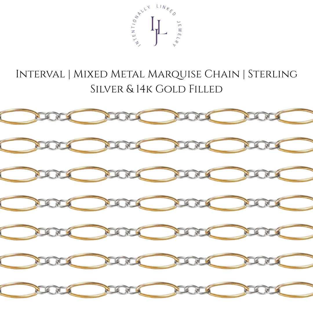interval mixed metal marquise chain with elongated gold-filled ovals and silver connectors — balanced, elegant, and meaningful.
