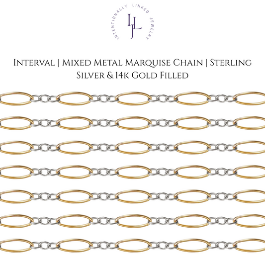 interval mixed metal marquise chain with elongated gold-filled ovals and silver connectors — balanced, elegant, and meaningful.