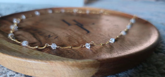 Herkimer Diamond 14k gold fill dainty mini curb beaded chain necklace